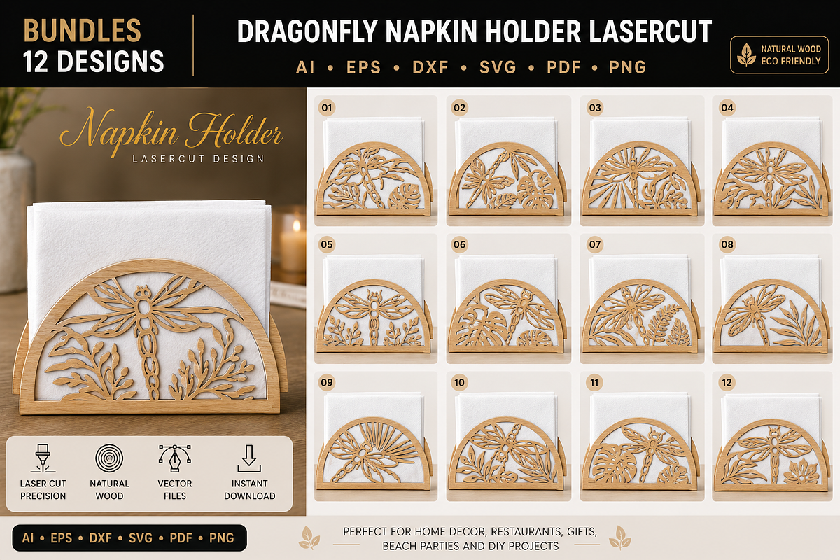 Dragonfly Napkin Holder Lasercut, an Object Graphic by OTVEY DESIGN (Photo 1 of 13)