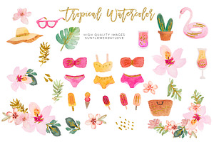 Tropical Summer Clip Art Watercolor