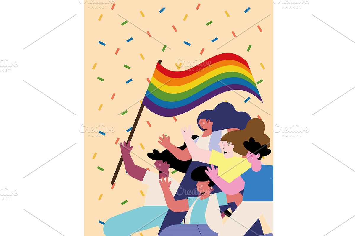 diversity characters with flag, a Person Illustration by studiogstock