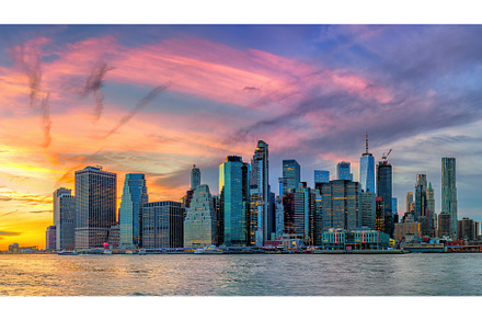 View on Manhattan at sunset, an Architecture Photo by sborisov