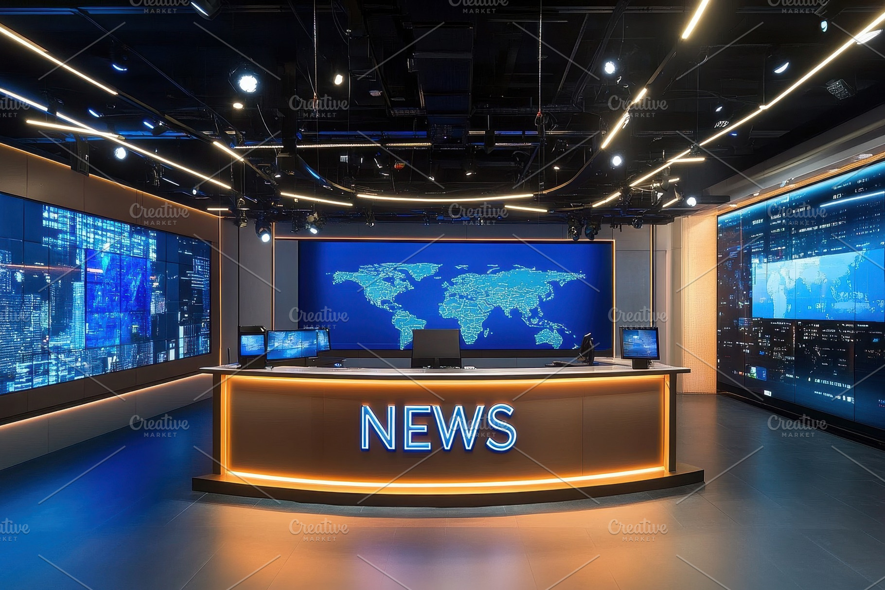 Modern newsroom with high tech, a Photo by Pavel_design