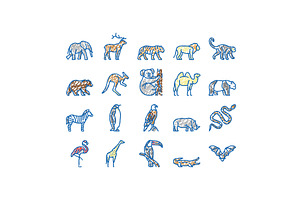 Zoo Animals, Birds And Snakes Icons, an Object Illustration by pikepicture