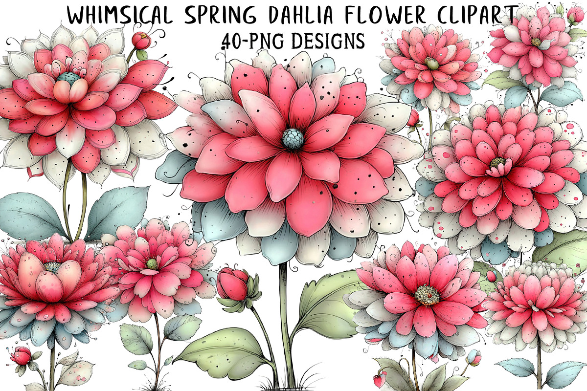 Whimsical Spring Dahlia Flower Clipa, an Illustration by Daily.Designs (Photo 1 of 8)