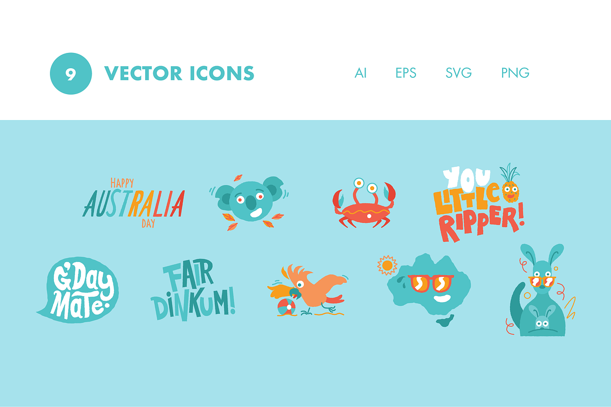 9 Australia Day Icons, an Illustration by Hello Mister Frank (Photo 3 of 4)
