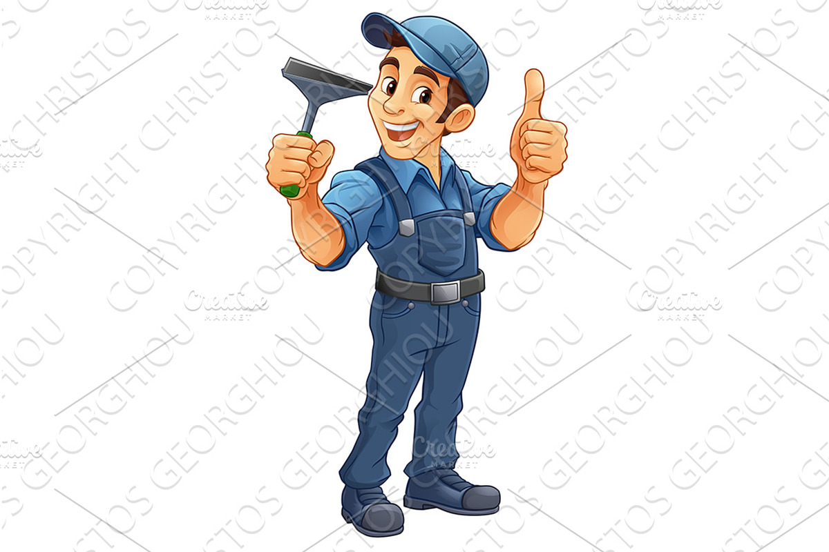 Window Cleaner Cartoon Car Wash, a Person Illustration by Christos Georghiou