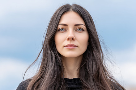 Serene young woman with long hair, a Person Photo by MistyDay
