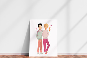 Gay People Vector Valentine Set