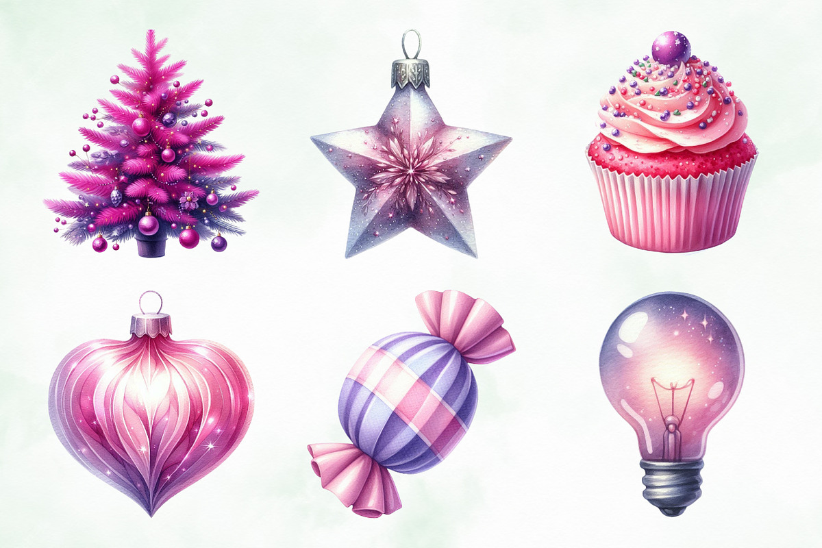 Purple and Pink Christmas Clipart, an Illustration by Creative Art (Photo 4 of 6)
