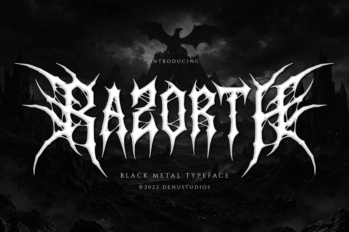 Razorth | Black Metal Font, a Blackletter Font by Denustudios (Photo 1 of 12)
