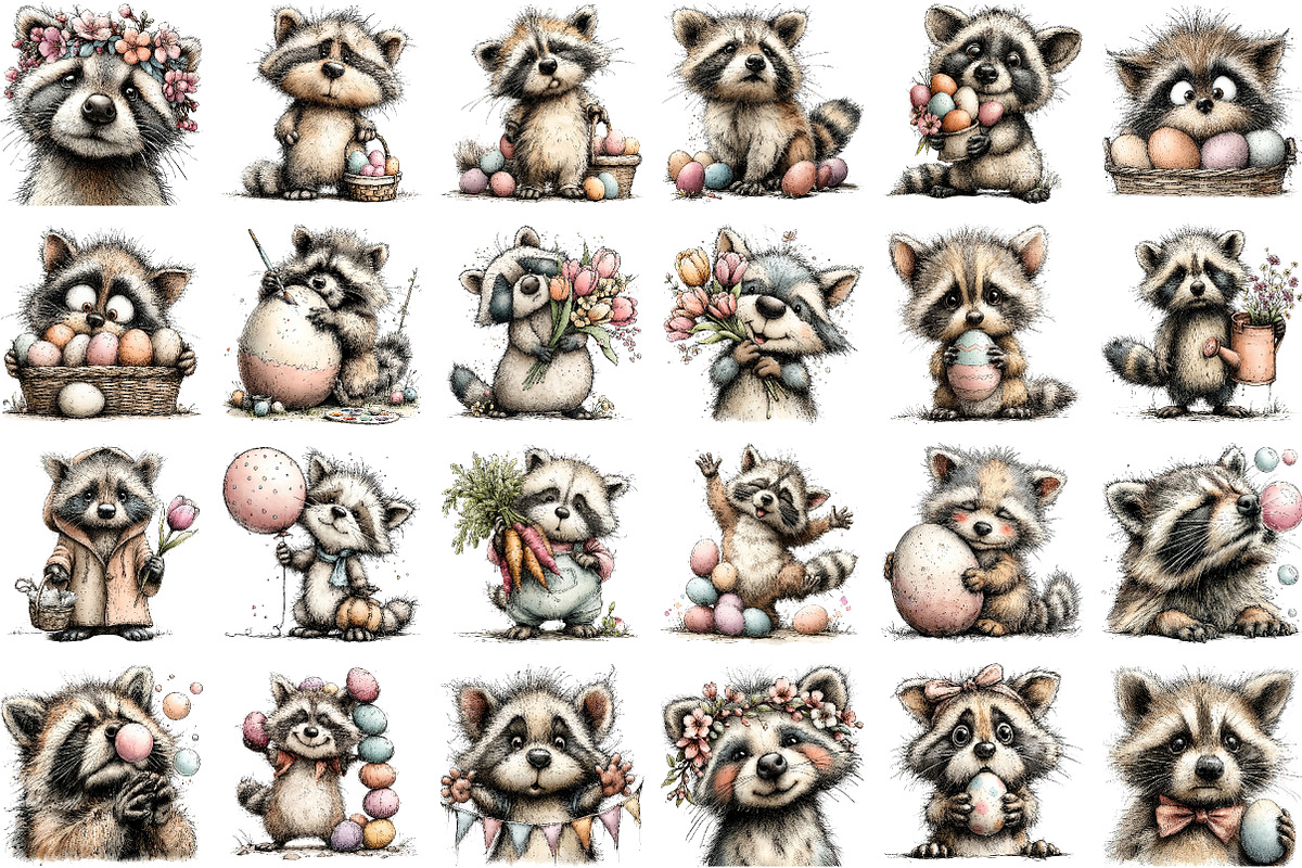 Whimsical Easter Raccoon Clipart, an Illustration by Sublimation Artist (Photo 2 of 7)