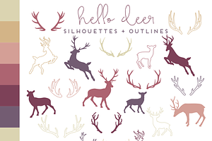 Deer & Antler Silhouettes Outlines