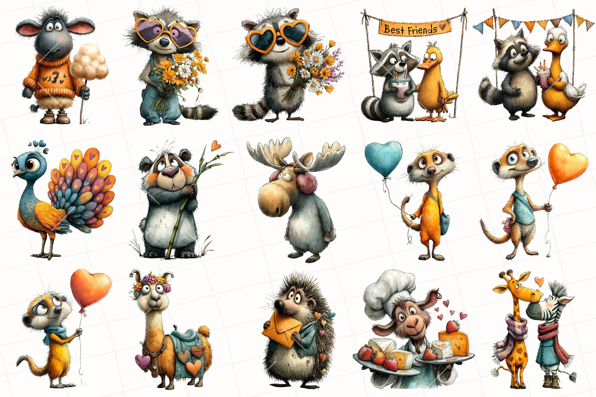 Quirky Valentine Animals Clipart, an Illustration by OK Design (Photo 3 of 6)