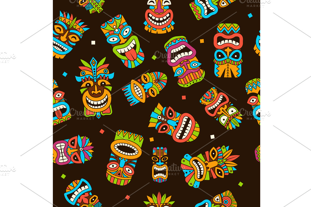 Tribal mask pattern. tiki mask, an Illustration by Onyx
