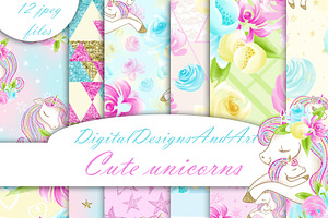 Cute Unicorns Digital Paper