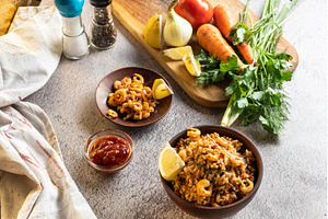 Cooking a dish with shrimp. Italian, a Food & Drink Photo by Stockphoto by vzwer