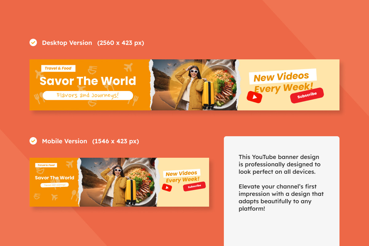 Youtube Channel Banner Food & Travel, a Social Media Template by productype1 (Photo 2 of 3)