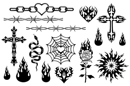 Y2K tribal tattoo set, a Decorative Illustration by Vector Tradition