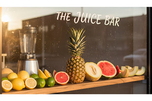 Fresh fruit and a blender sit at a, a Food & Drink Photo by Igor Tichonow