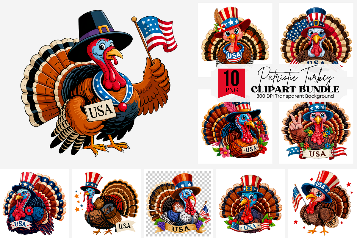 Patriotic Turkey Sublimation PNG, a Graphic by Clipart Bloom (Photo 1 of 11)