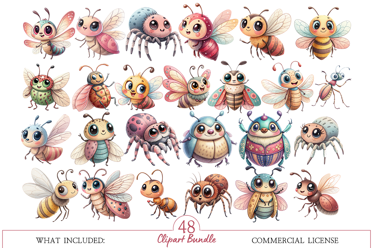Watercolor Funny Insect Clipart, an Illustration by MockupWizard (Photo 2 of 5)