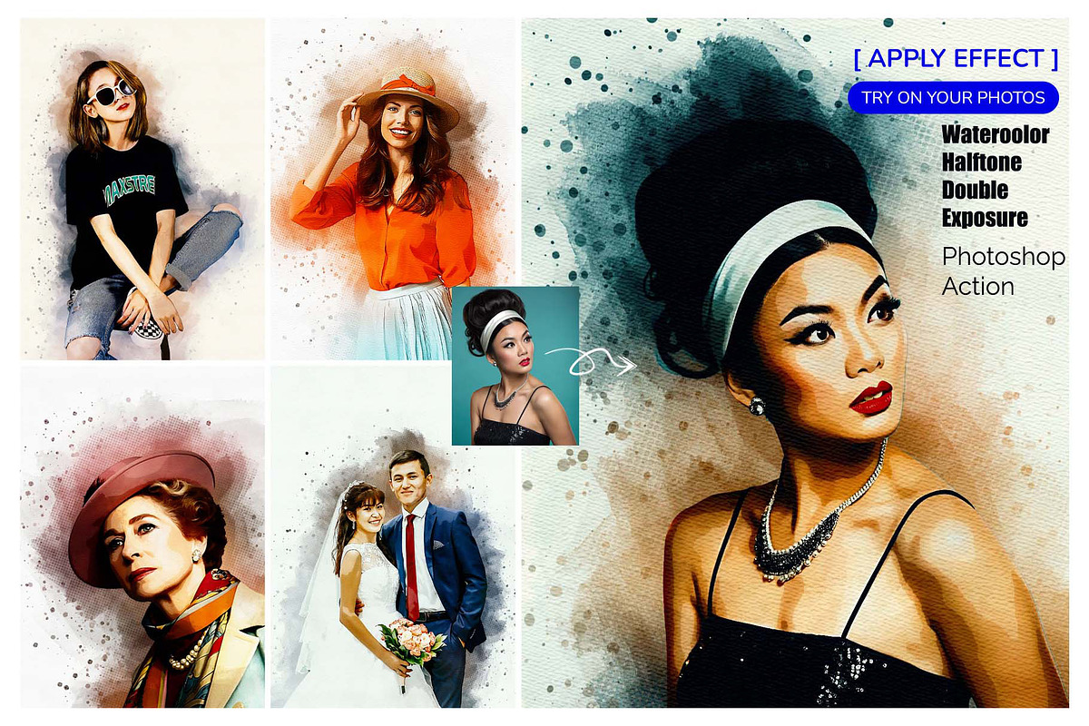 Watercolor Halftone Double Exposure, an Action Add-On by MRI STUDIO (Photo 1 of 23)