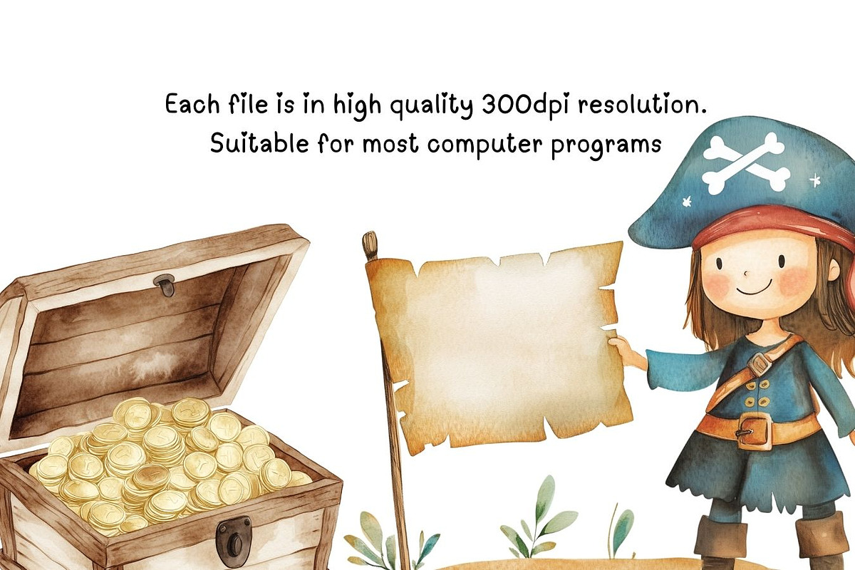 Cute Pirate Clipart Bundle, an Illustration by PassionPNGcreation (Photo 7 of 12)