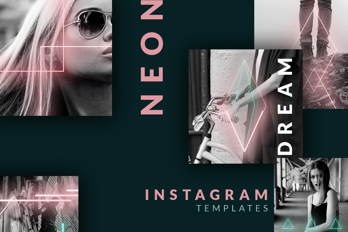 Instagram post templates - Neon 90s, a Social Media Template by CreativeFolks (Photo 1 of 8)