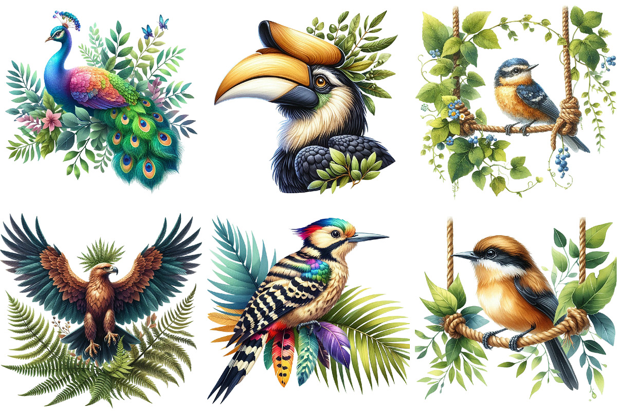 Tropical Bird Png, Jungle Birds png, an Illustration by Watercolor design (Photo 2 of 4)