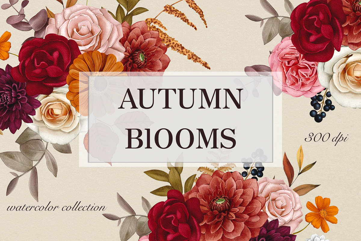 Autumn Blooms Watercolor Flowers, a Seasonal Illustration by DiashaArt (Photo 1 of 11)