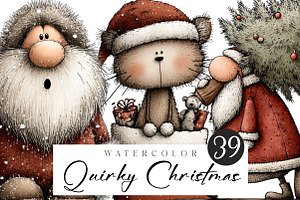 Funny Quirky Watercolor Christmas, an Illustration by CreationArt
