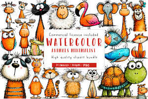 Animals Minimalist Cartoon Clipart, an Illustration by CreationArt