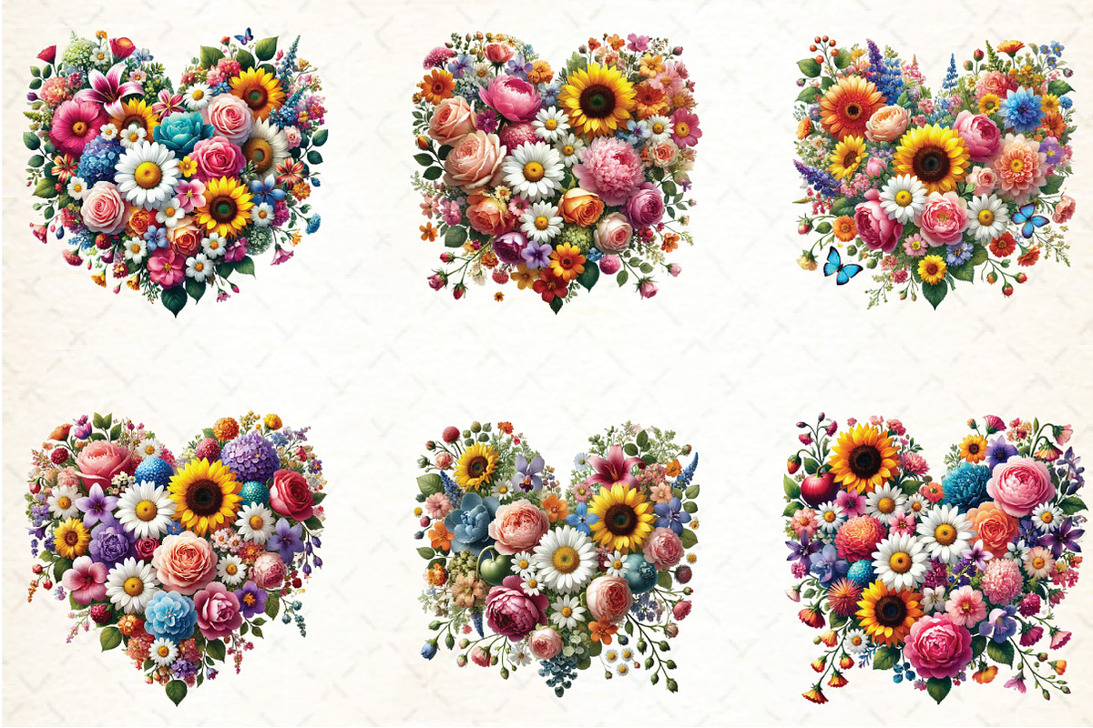 Flower Hearts Valentines Day Clipart, an Illustration by DreamCafeArt (Photo 3 of 5)