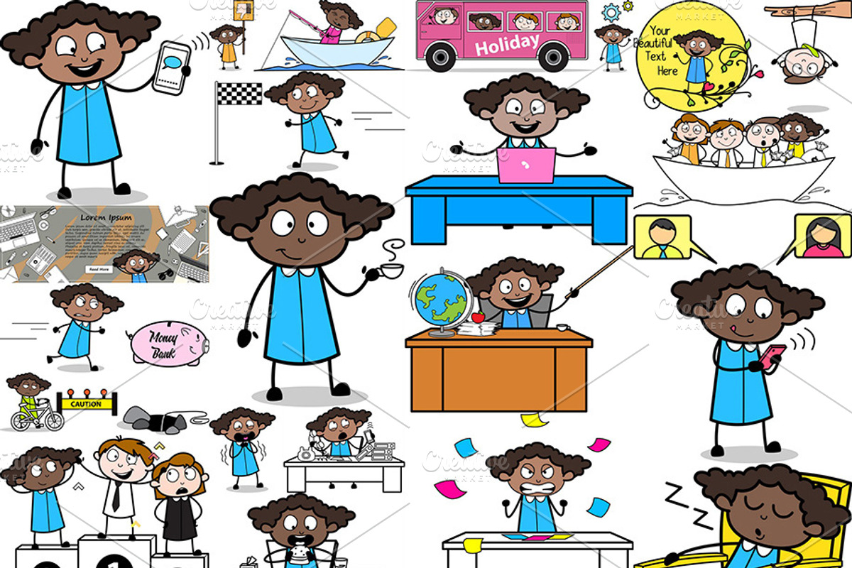 Black Girl ~ Cartoon Character Set, a Person Illustration by The Toon Company (Photo 6 of 9)