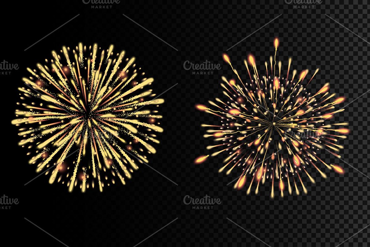Set of realistic golden fireworks, a Decorative Illustration by Yayasya (Photo 3 of 3)