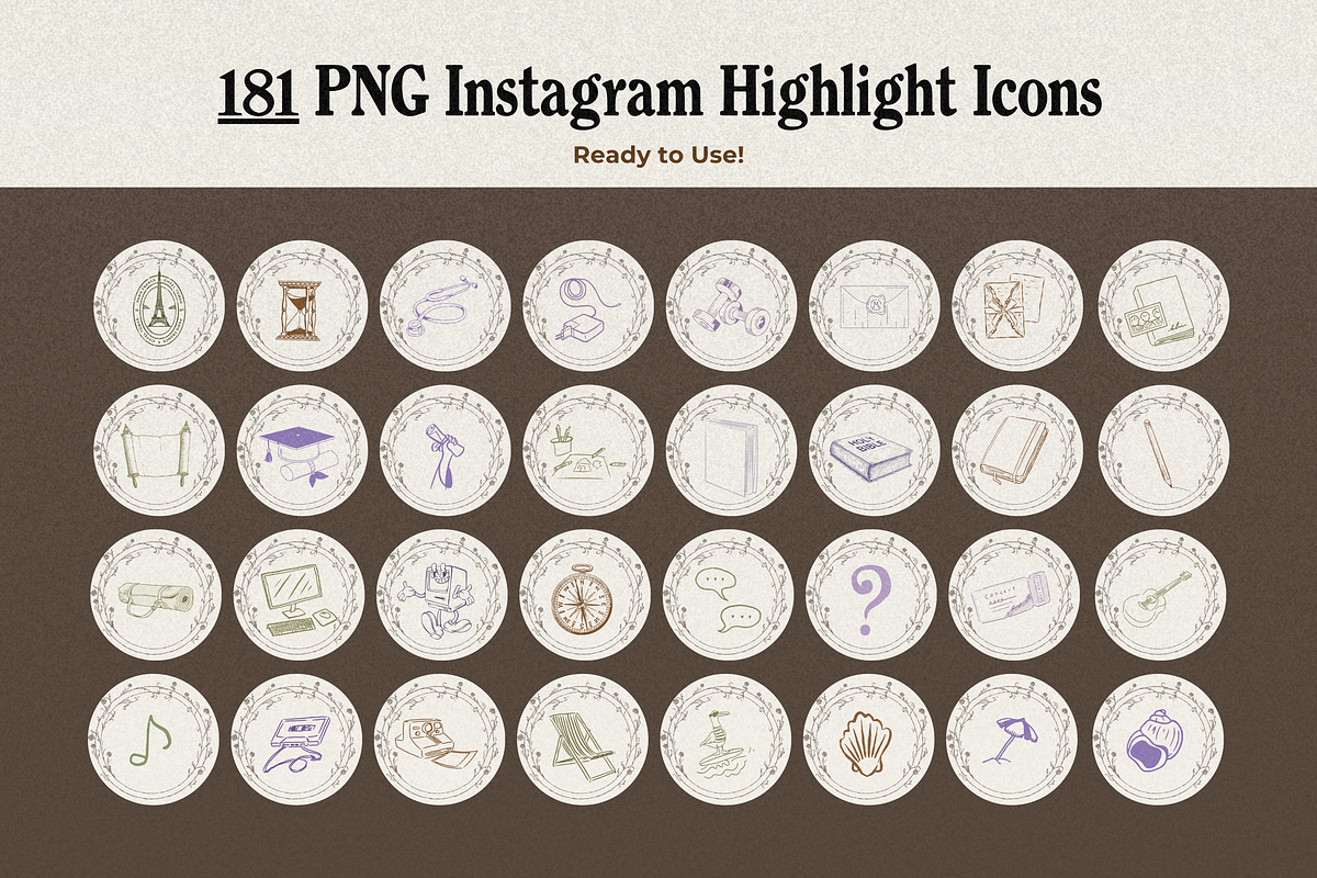 Vintage Aesthetic Highlight Icons, an Outline Icon by Marcia B Studio (Photo 4 of 7)