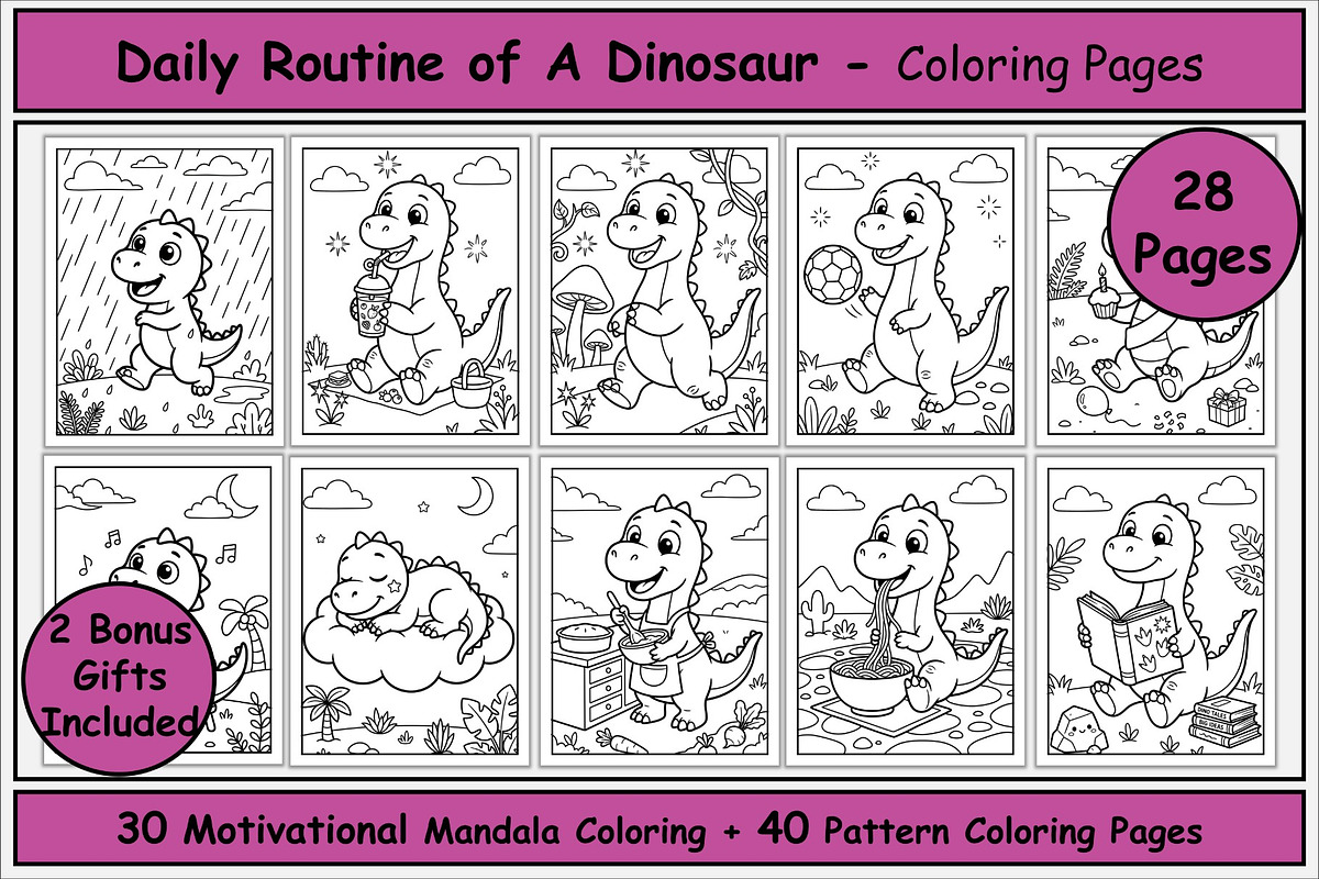 Dinosaur Daily Routine Coloring Book, an Animal Illustration by Lamia Emad (Photo 1 of 5)