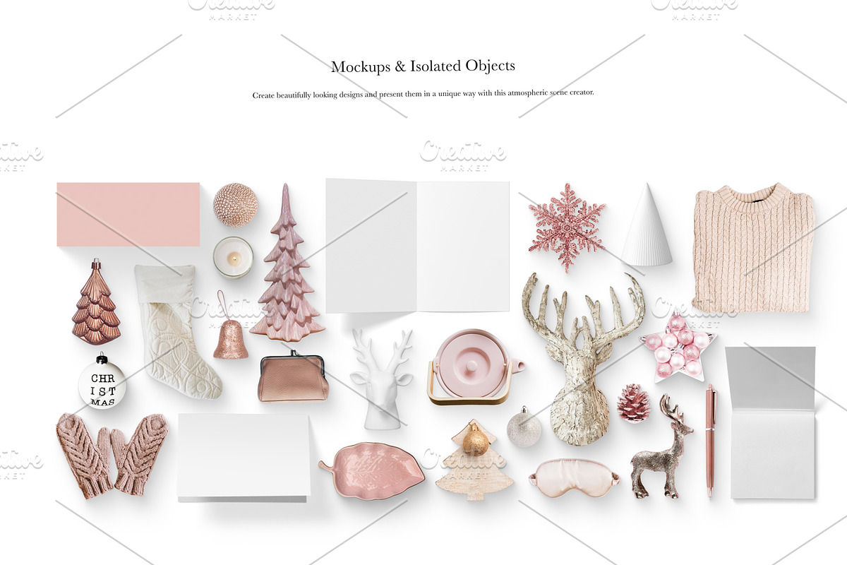 03 SCENE_Pastel Pink Christmas Scene, a Books & Magazine Mockup by Kzara Visual Concepts (Photo 2 of 7)