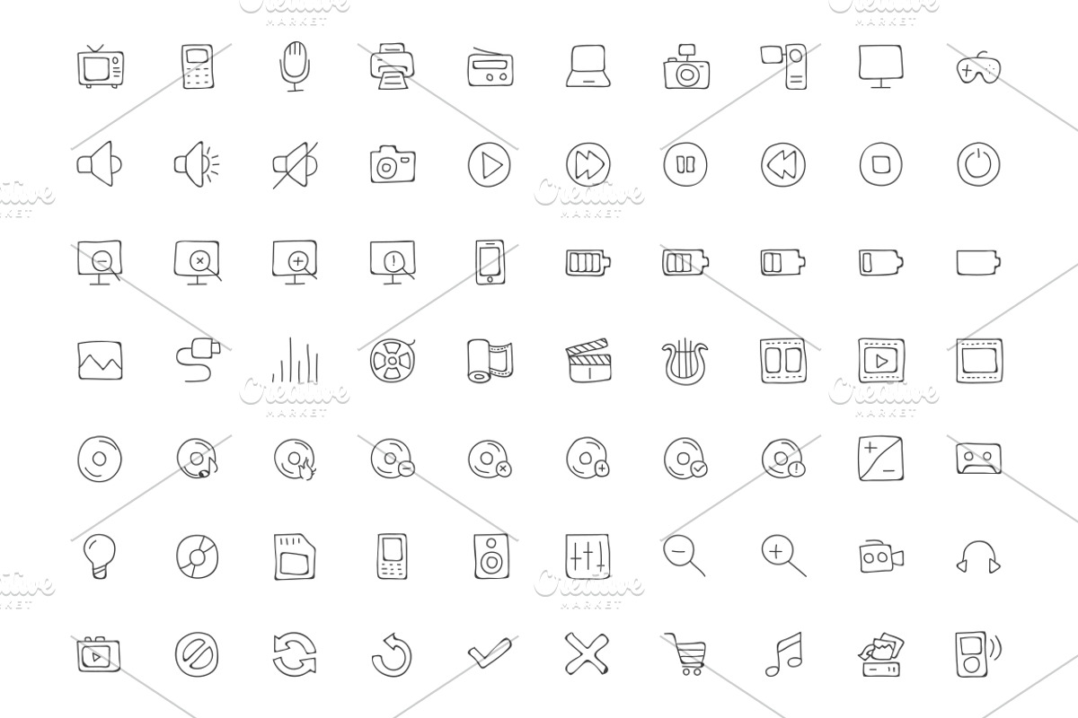 170 Media Hand Drawn Doodle Icons preview 2