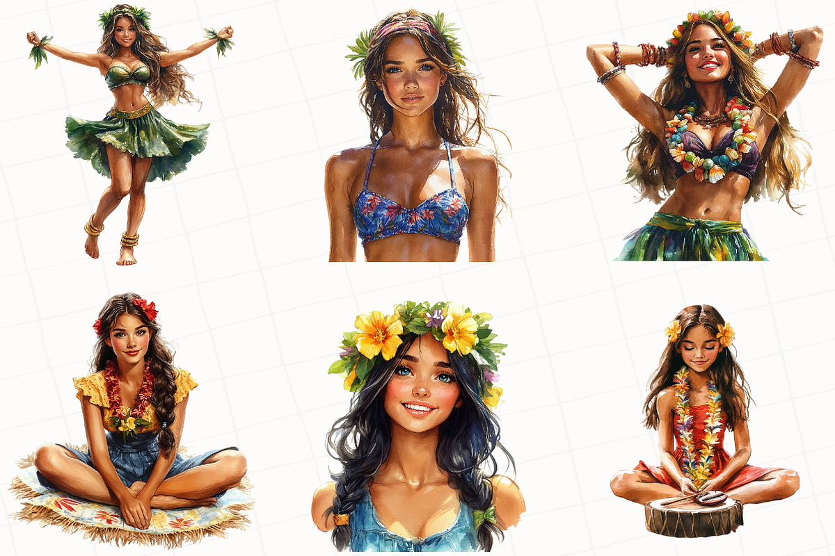 Summer Hula Girl Clipart, an Illustration by OK Design (Photo 2 of 5)