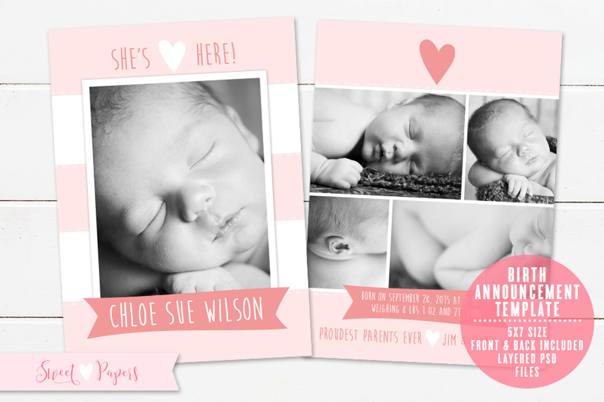 Birth Announcement Template, a Card Template by Sweet Papers