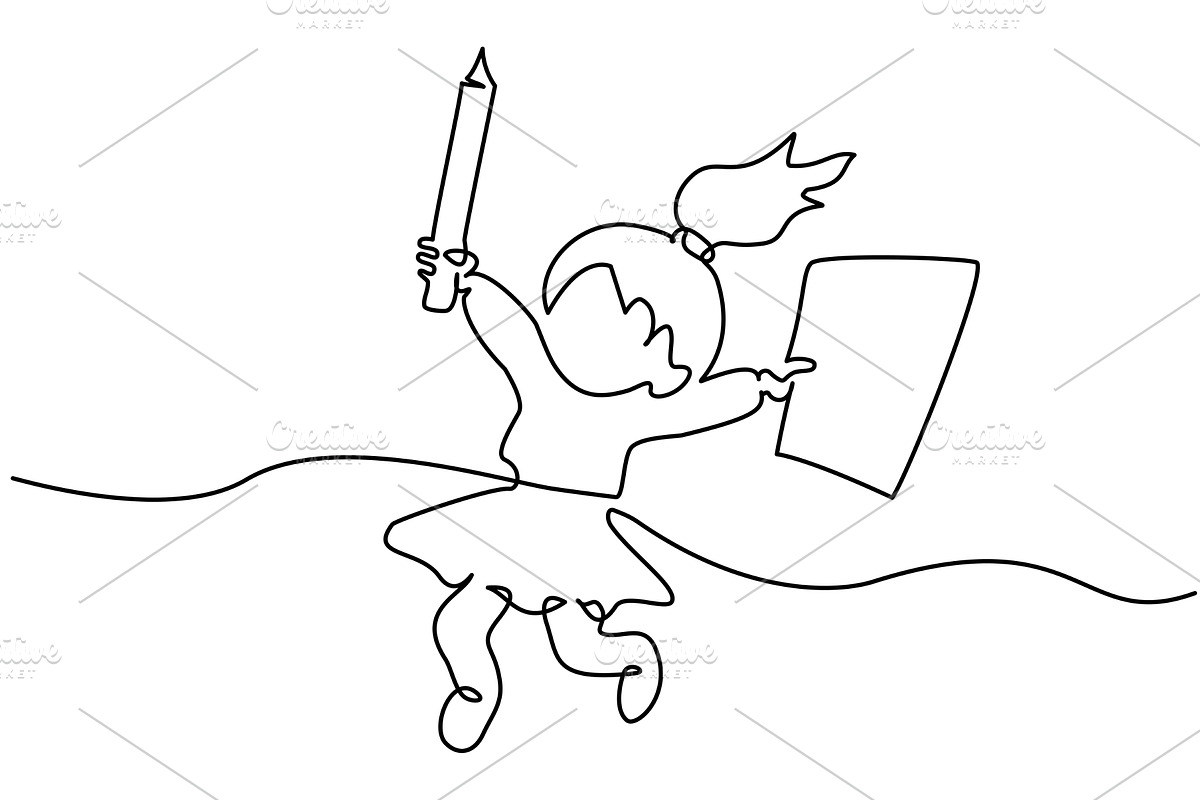 Happy small girl pupil jumping with, a Person Illustration by Valenty (Photo 1 of 3)
