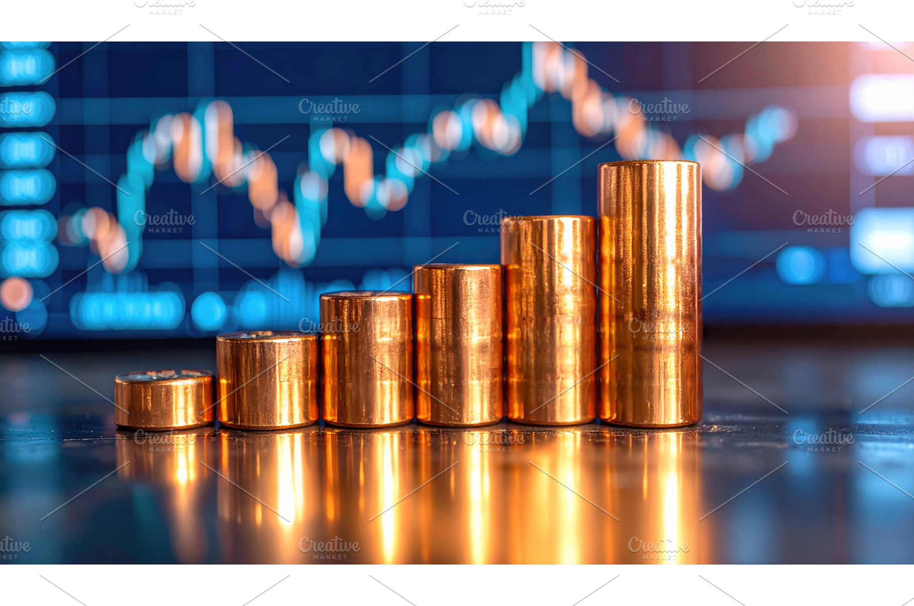Stacks of gold coins in front of, a Business Photo by Igor Tichonow