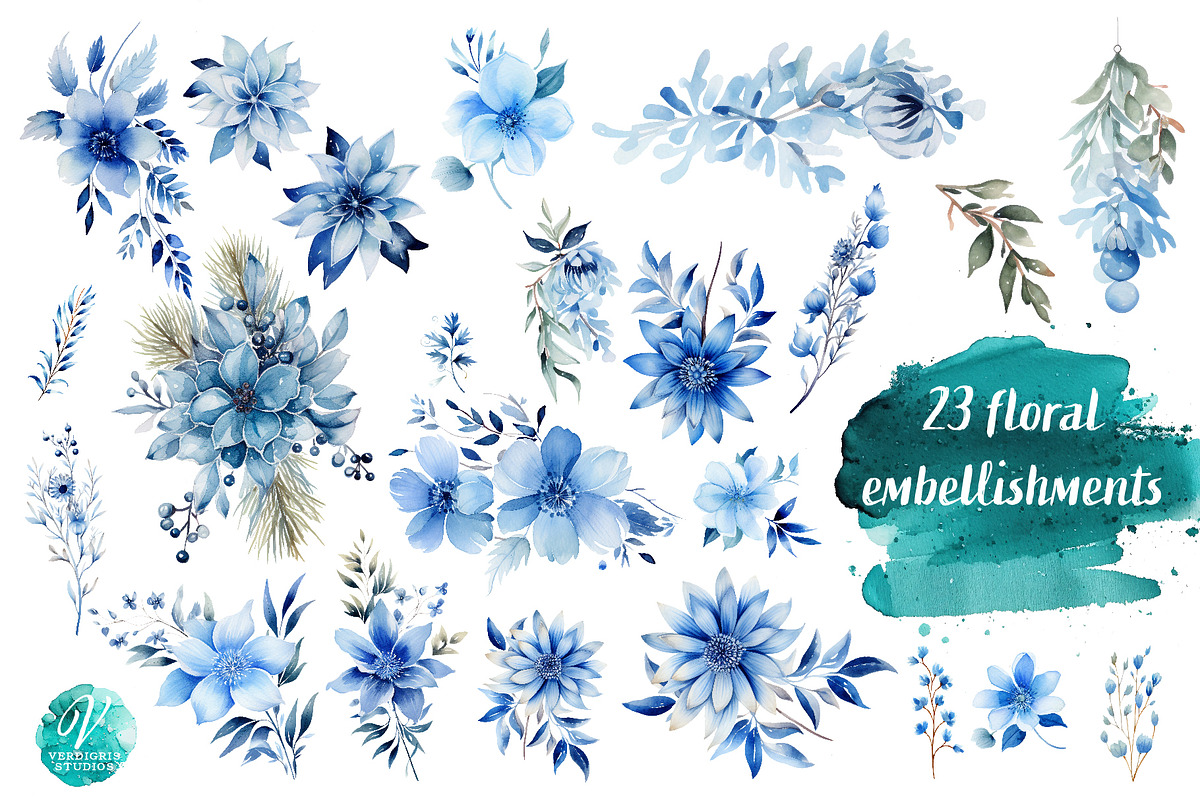 Blue Watercolor Christmas Decor Clip, a Seasonal Illustration by Verdigris Studios (Photo 3 of 4)