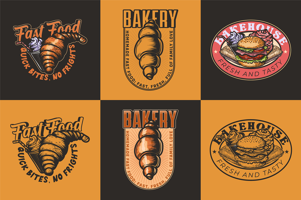 Hand Drawn pizza and burger logos, a Branding & Logo Template by Billah Hub