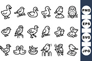 Cute Bird Outline Clipart Set, an Illustration by designvectx (Thumbnail 1 of 3)