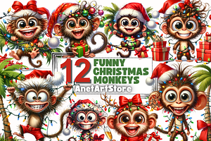 Funny Christmas monkeys clipart