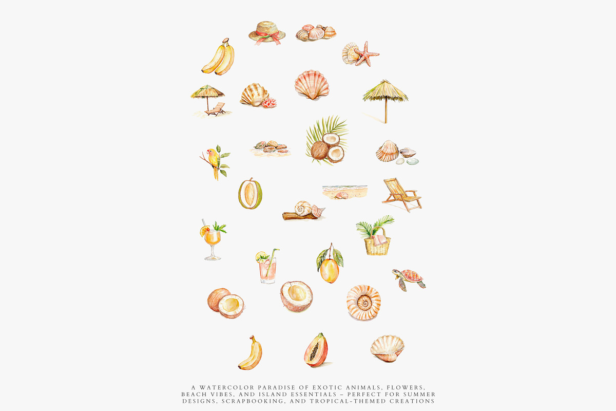 Watercolor tropical clipart set, a Decorative Illustration by Patishop Art (Photo 9 of 10)