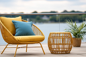 Cozy yellow outdoor chair with color, an Architecture Photo by MistyDay