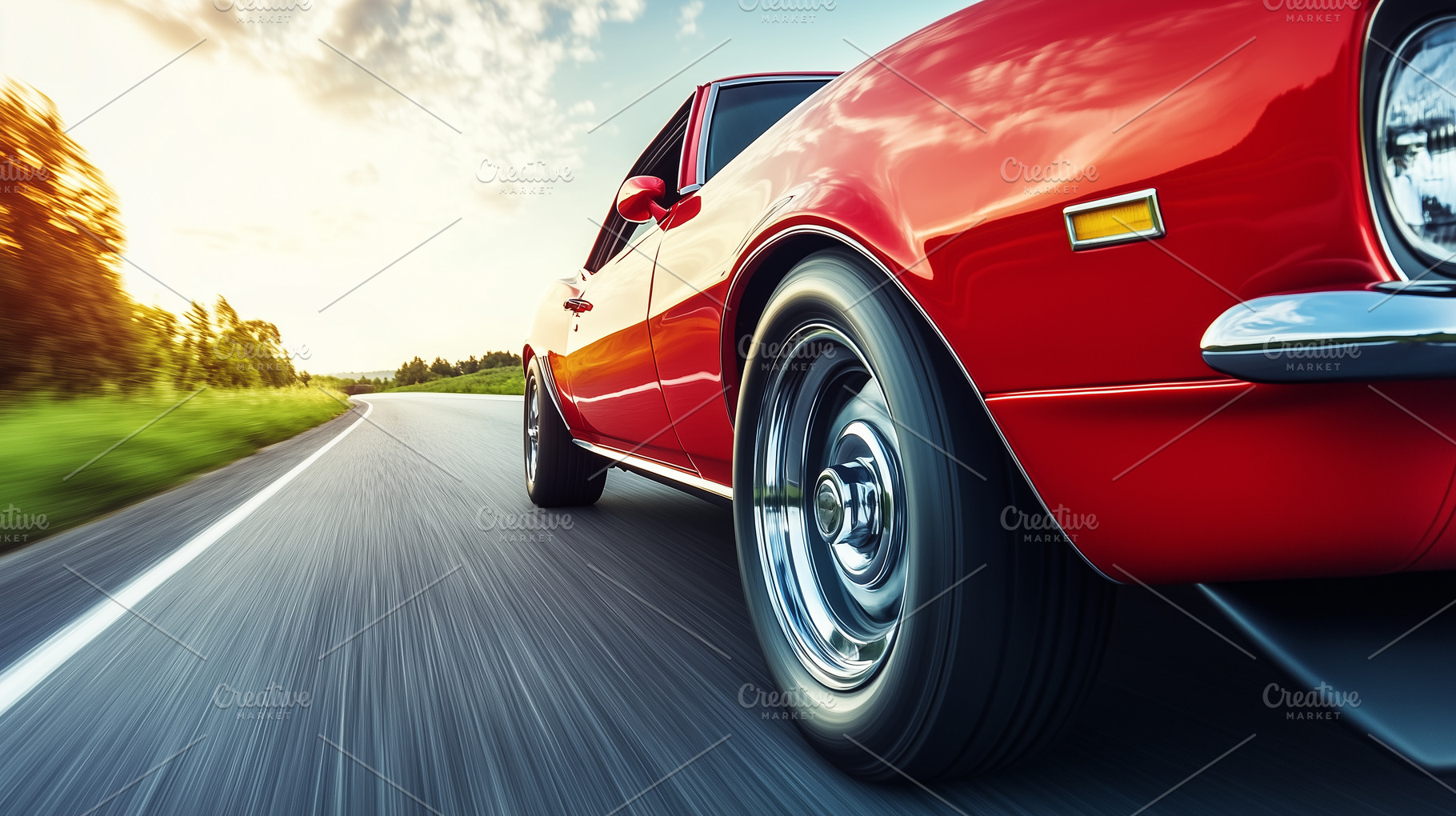Dynamic shot of a classic red car, a Transportation Photo by MistyDay