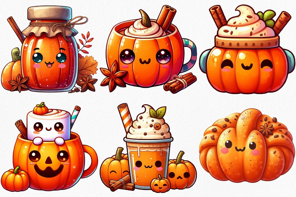 Kawaii Pumpkin Spice Clipart Bundle, an Illustration by Canvas Craft (Photo 4 of 8)